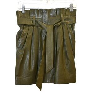 Frame Green Leather Paperbag Tie Waist Mini Skirt Size 24 US 00